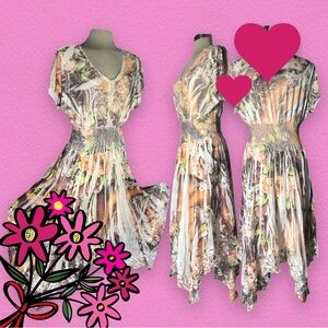 UNIQUE Embellished Beige and Brown Trimmed lace Flare Dress Size 12